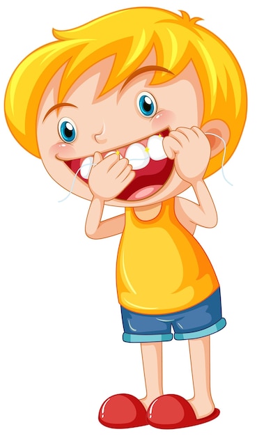 Cute girl cartoon character flossing teeth