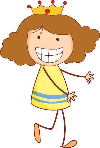 Cute girl cartoon character in hand drawn doodle style isolated