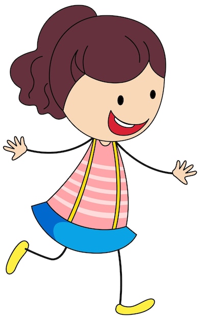 Cute girl cartoon character in hand drawn doodle style isolated