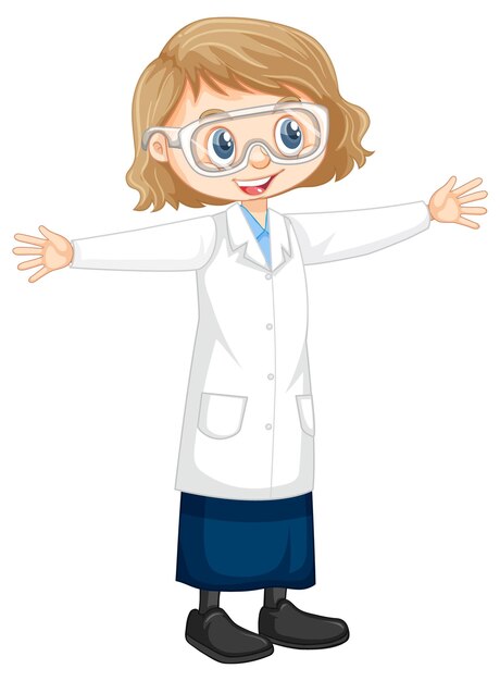 Cute girl cartoon character wearing science lab coat