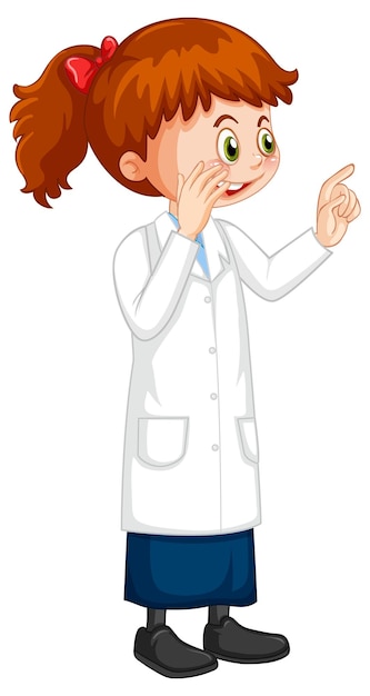 Free Vector cute girl cartoon character wearing science lab coat