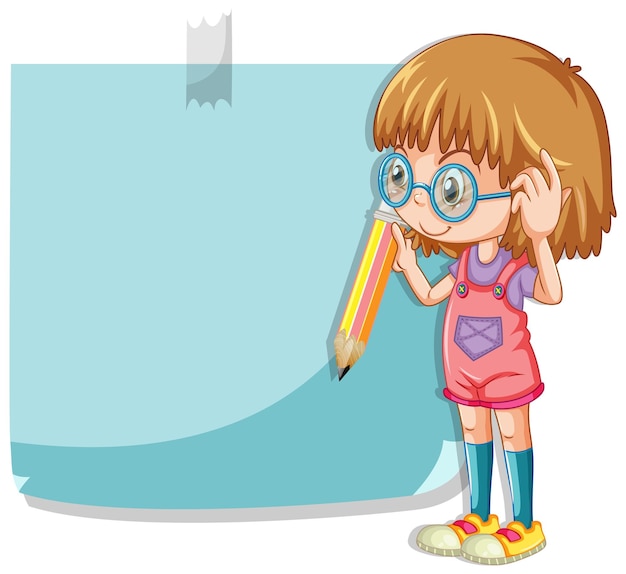 Free Vector cute girl cartoon character with colour notepad