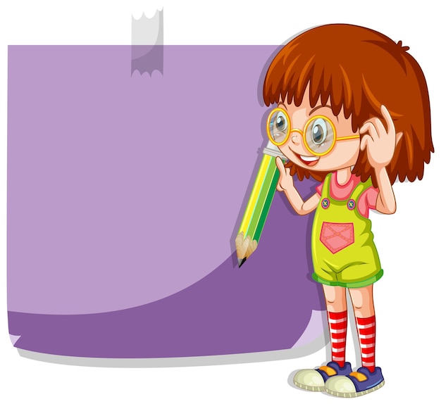 Free Vector cute girl cartoon character with colour notepad