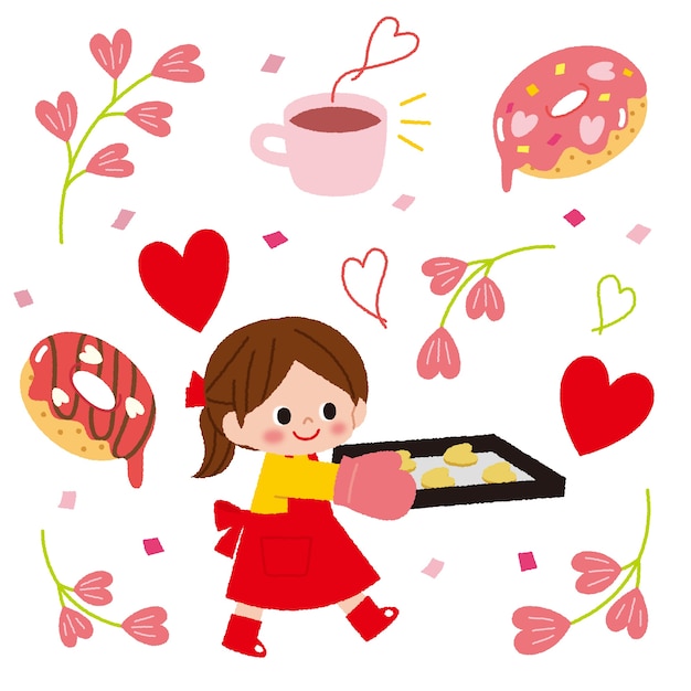 Free Vector cute girl character holding tray of sweets