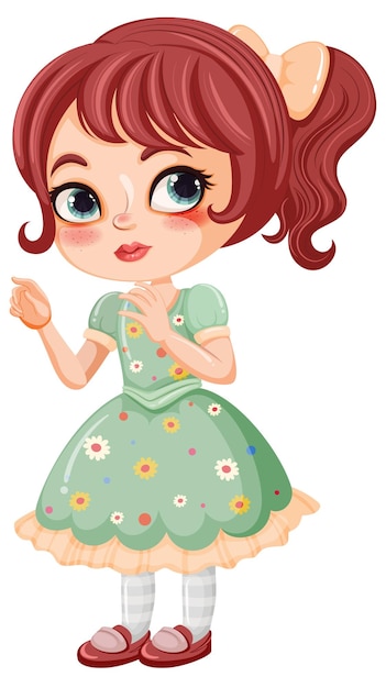 Cute Girl in a Dress Cartoon Character