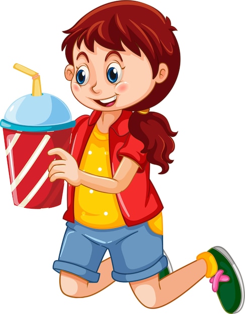 Free Vector a cute girl holding drink cup cartoon character isolated on white