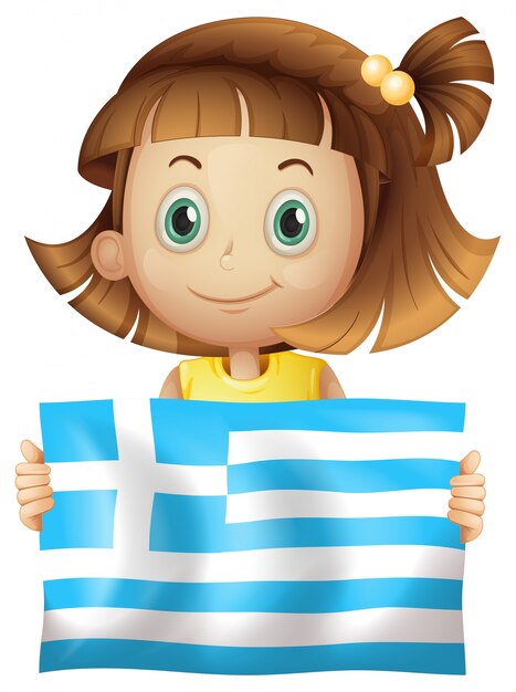 Cute girl holding flag of Greece