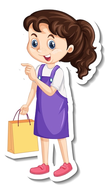 Cute girl holding shopping bag cartoon character