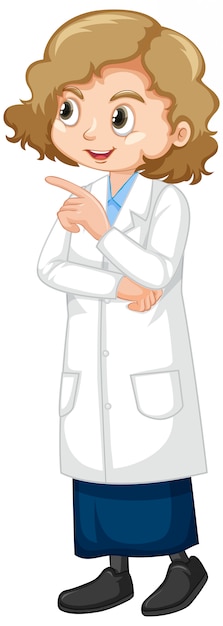 Free Vector cute girl in lab gown standing on white background