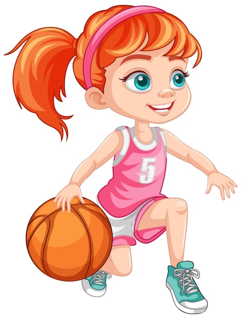 Free Vector cute girl playing basketball