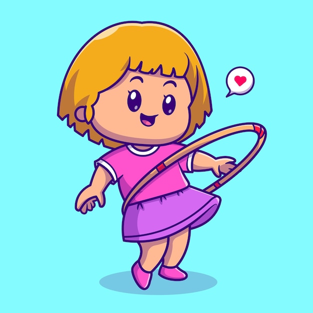 Free Vector cute girl playing hula hoop cartoon vector icon illustration. people sport icon concept isolated premium vector. flat cartoon style