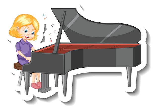 Free Vector cute girl playing piano cartoon character sticker