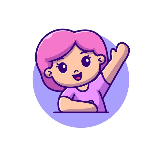 Free Vector cute girl raise hand cartoon vector icon illustration people education isolated flat vector