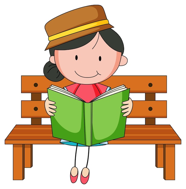 Cute girl reading book doodle cartoon character