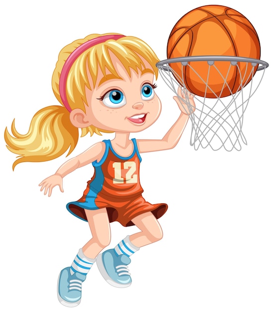 Free vector cute girl shooting basketball into the hoop