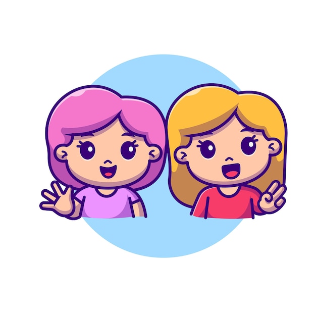 Free Vector cute girl waving hand cartoon vector icon illustration people education isolated flat vector