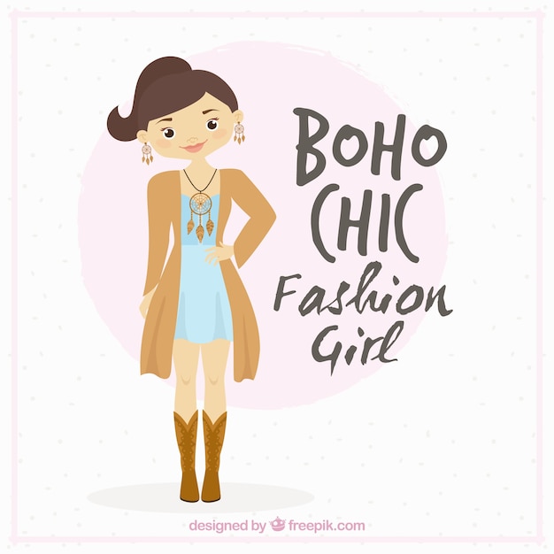 Free Vector cute girl wearing boho chic clothes