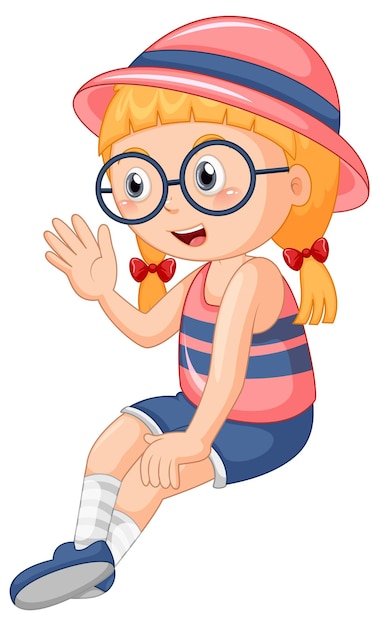 Cute girl wearing glasses cartoon character