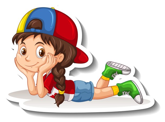 Cute girl wears cap cartoon character