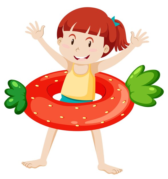 Cute girl with dinosaur swimming ring isolated