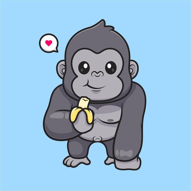 Free Vector cute gorilla eating banana cartoon vector icon illustration animal food icon concept isolated flat