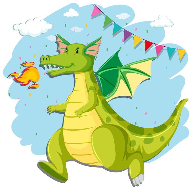 Cute green dragon cartoon character