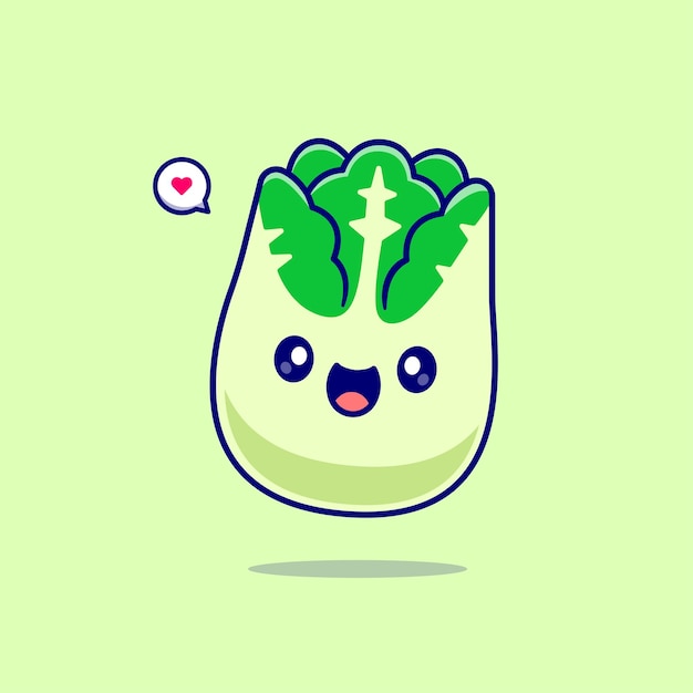 Free Vector cute green mustard lettuce smile cartoon vector icon illustration food nature isolated flat vector