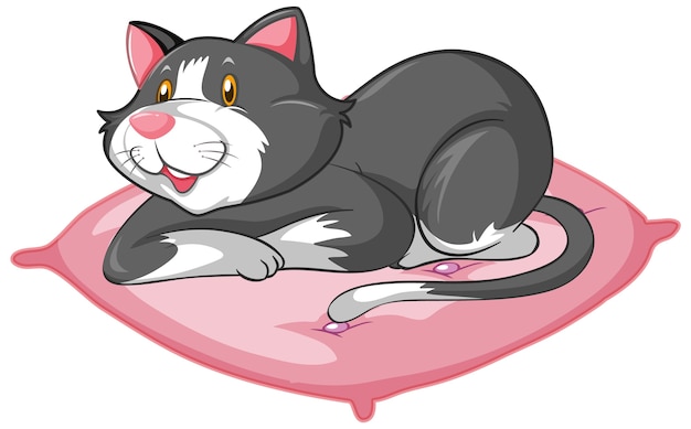 Cute grey cat in laying position cartoon character isolated