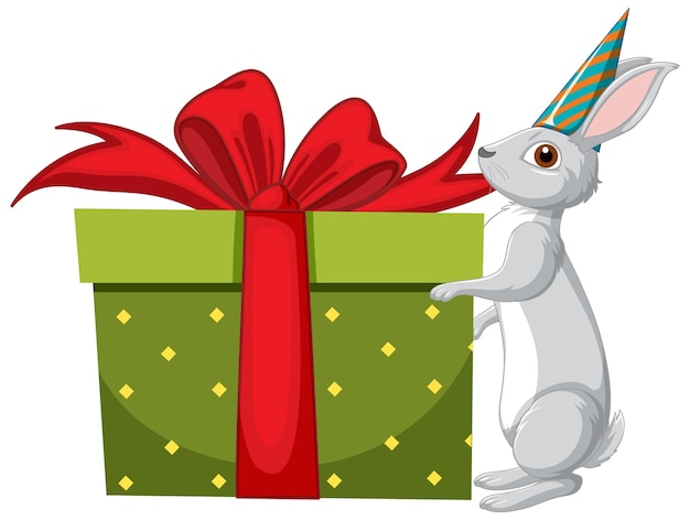 Free vector cute grey rabbit cartoon character bit gift box