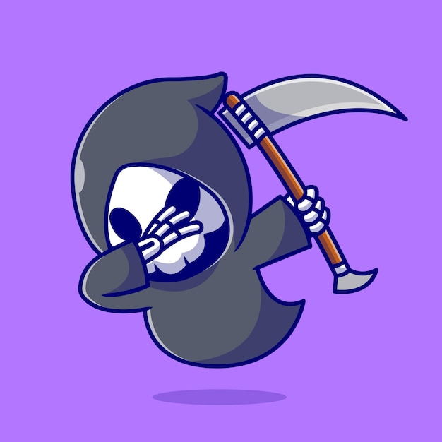 Cute Grim Reaper Dabbing Cartoon Icon Illustration.