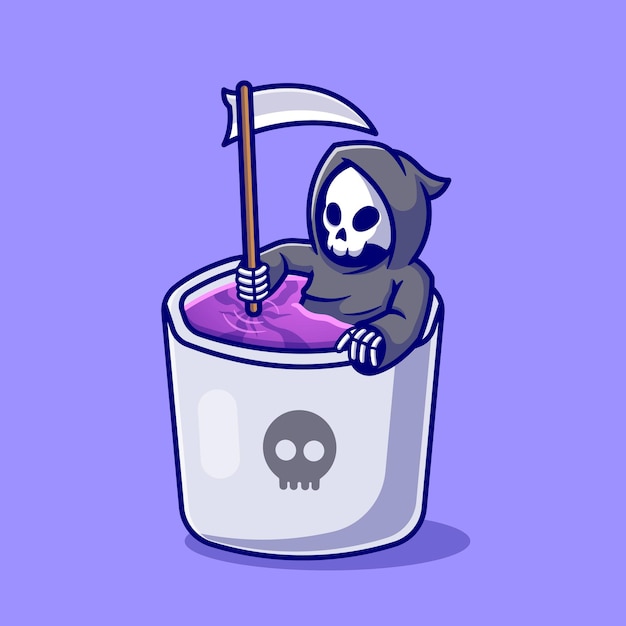 Free vector cute grim reaper in mug cartoon illustration.