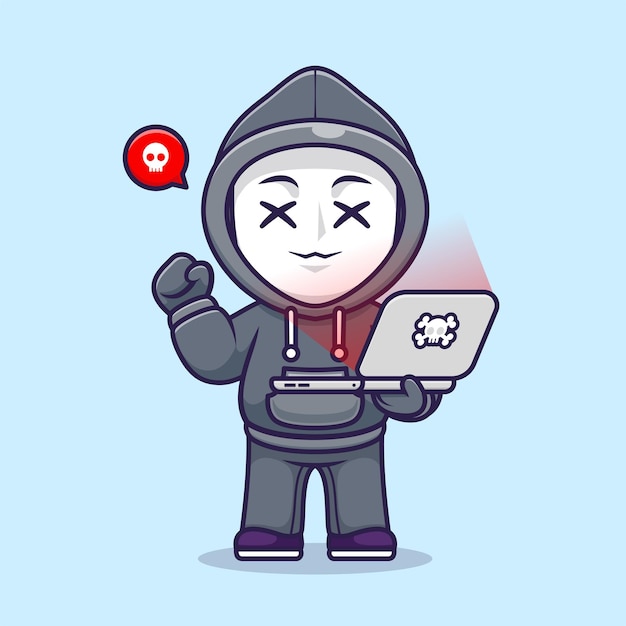 Free Vector cute hacker operating laptop cartoon vector icon illustration people technology icon isolated flat