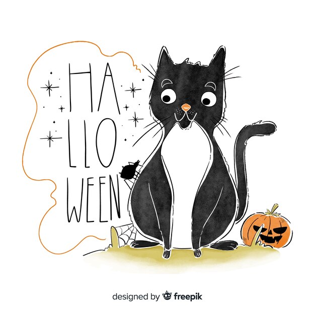 Cute halloween background hand drawn style with a cat