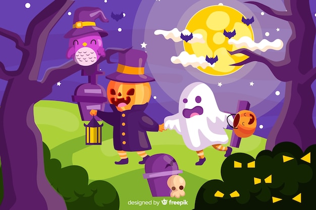 Cute halloween background with flat design