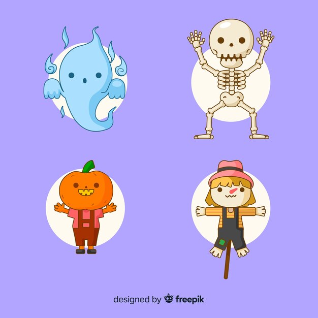 Cute halloween character collection on flat design