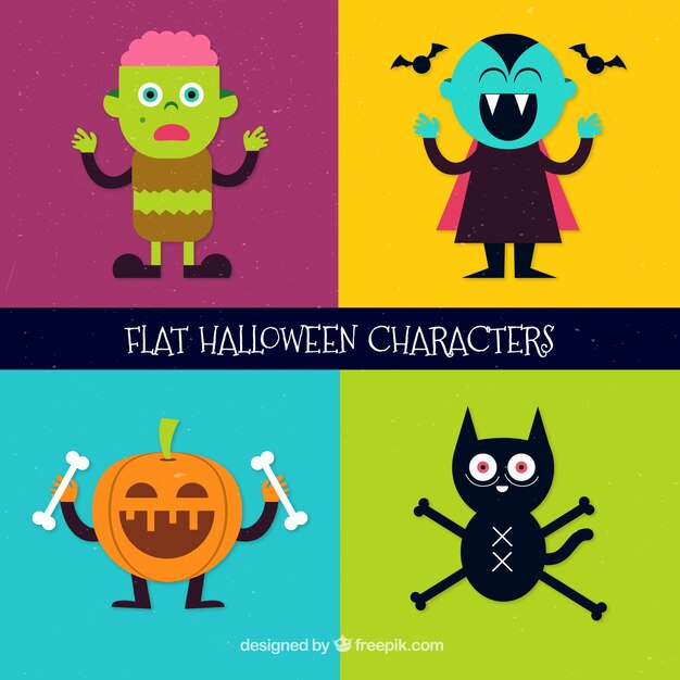 Cute halloween characters set in flat design 