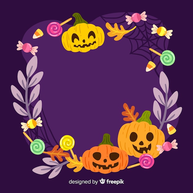 Cute halloween frame with pumpkins