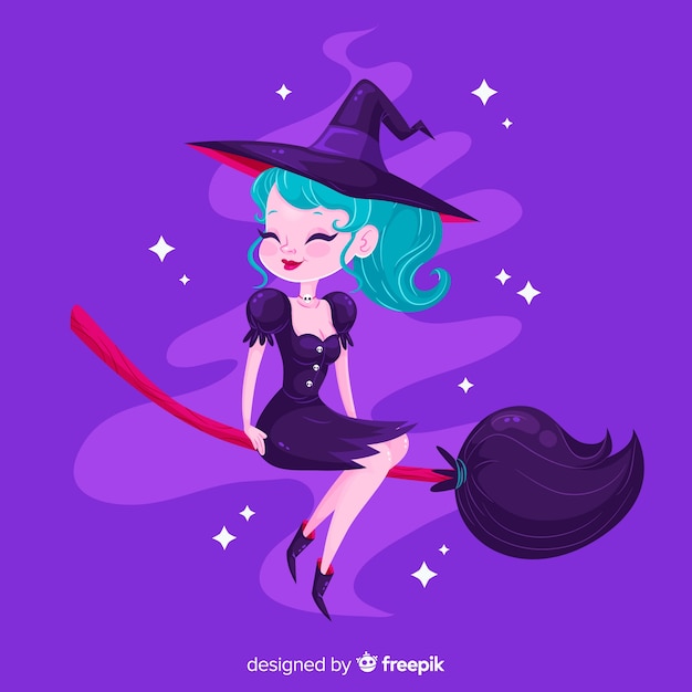 Cute halloween witch on broom