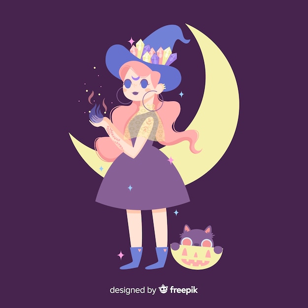 Cute halloween witch in flat design