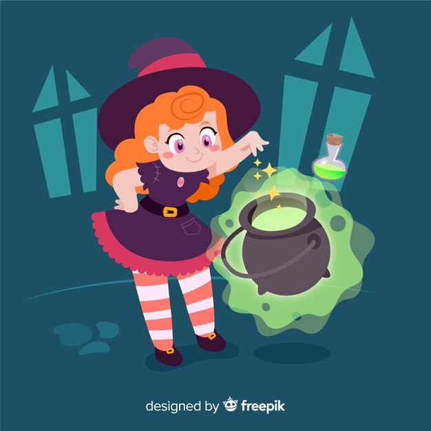 Cute halloween witch making spell