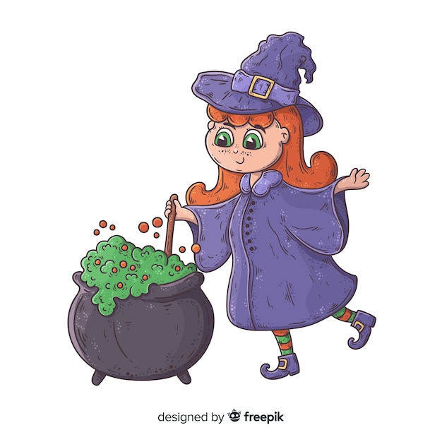 Cute halloween witch making spell