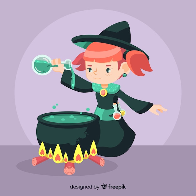 Cute halloween witch making spell