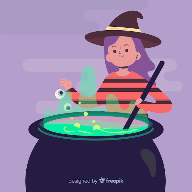 Cute halloween witch making spell