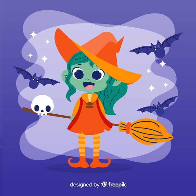 Cute halloween witch with broom