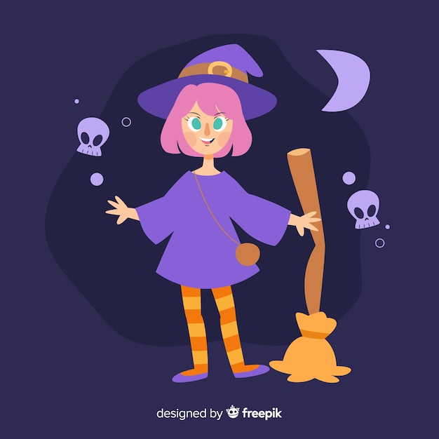 Cute halloween witch with a broom