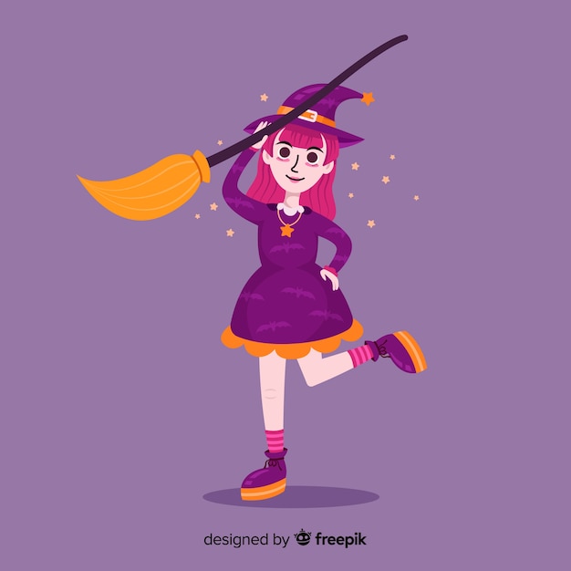 Cute halloween witch with a broom