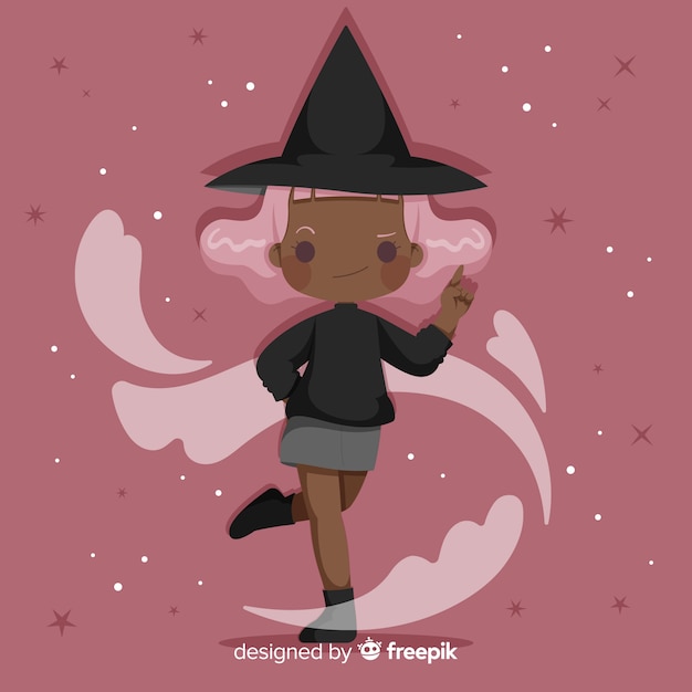 Free Vector cute halloween witch with pink hair