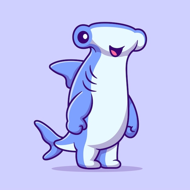 Free vector cute hammerhead shark cartoon vector icon illustration animal nature icon concept isolated flat