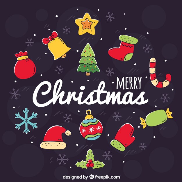 Cute hand drawn background with christmas decorations