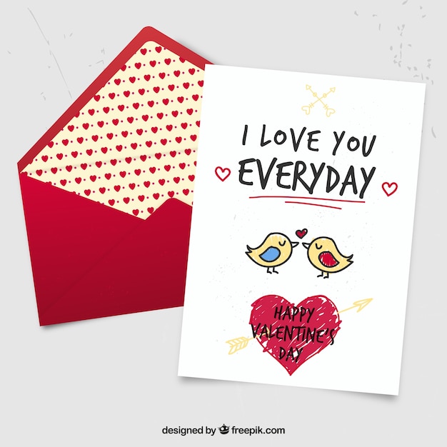 Cute hand drawn birds valentine card